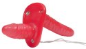 Bad Kitty Duo Strap-on czerwony z podwojnym systemem wibracji PVC Bad Kitty