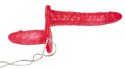Bad Kitty Duo Strap-on czerwony z podwojnym systemem wibracji PVC Bad Kitty