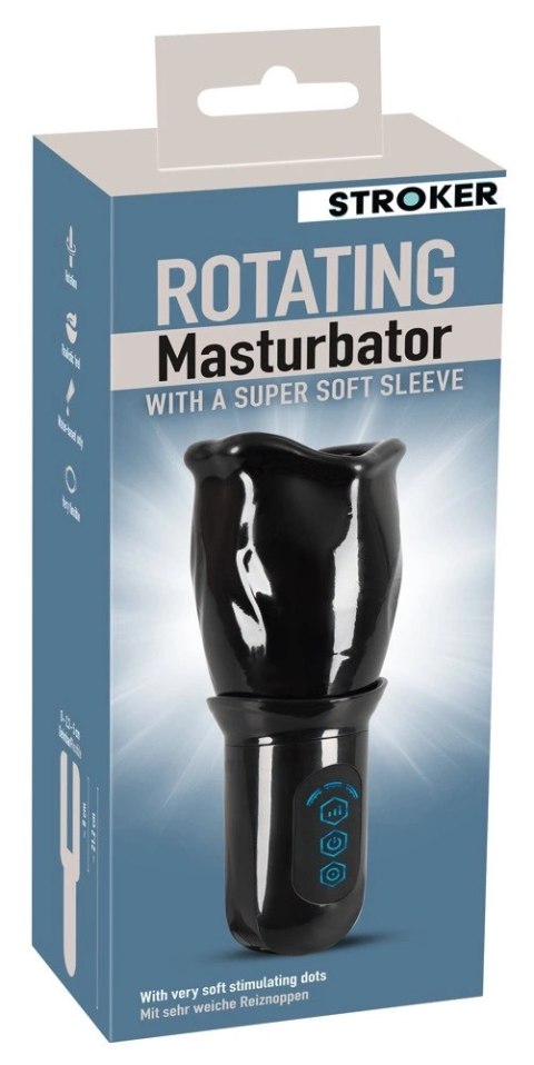 Stroker Rotating - Czarna maszyna intymna z 4 trybami i miękkim rękawem Stroker