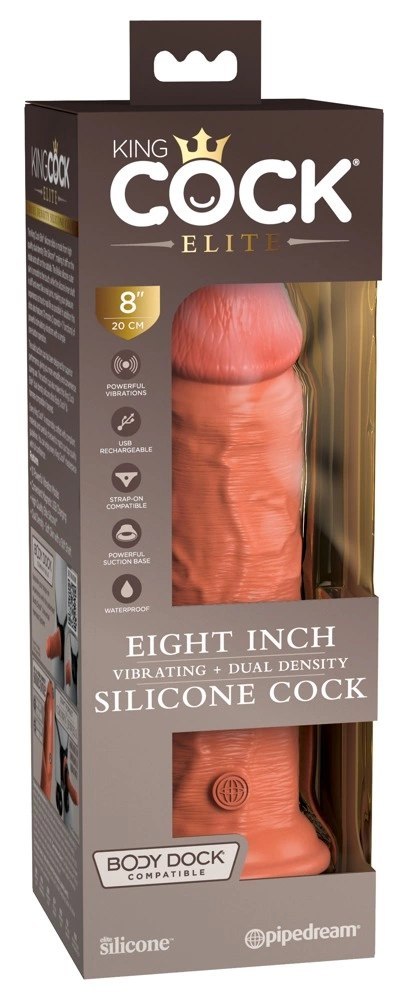 King Cock Elite Wibrator Silikonowy 20 cm z Pilotem i Przyssawką Ciemny King Cock Elite