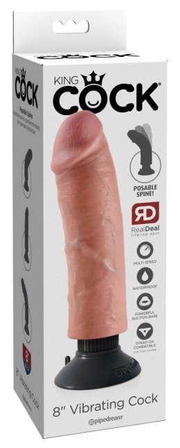 King Cock Model 20 cm Jasny - Wibrator z Przyssawką, Anatomiczny Kształt King Cock