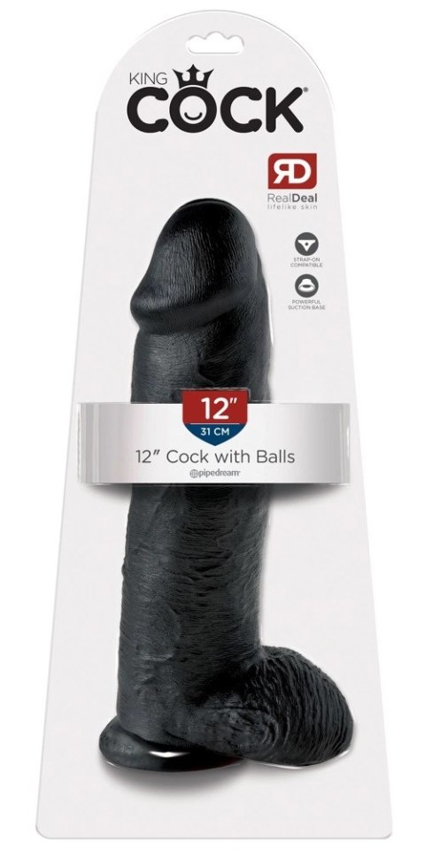 Pipedream King Cock Czarny model z jądrami 30 cm przyssawka PVC King Cock