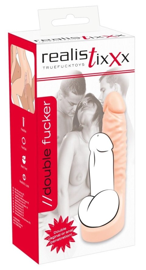 Realistixxx Double Fucker - Pierścień elastyczny z anatomiczną nakładką 18 cm Realistixxx Realistixxx Double Fucker - Pierścień elastyczny z anatomiczną nakładką 18 cm Realistixxx