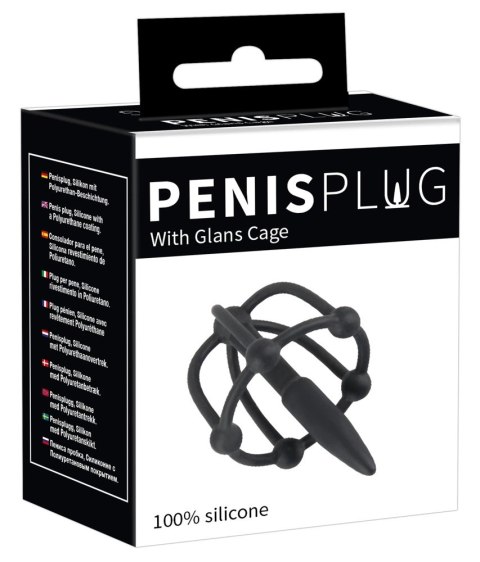 You2Toys Plug intymny z kulkami, klatką - silikonowy, czarny, 5,7 cm Penisplug