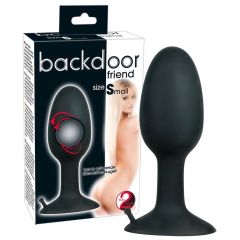 Backdoor Friend mały silikonowy korek z kulką stymulacyjną 8 cm czarny Backdoor Friend Backdoor Friend mały silikonowy korek z kulką stymulacyjną 8 cm czarny Backdoor Friend