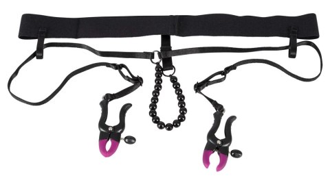 Bad Kitty Stringi czarne z zaciskami regulowanymi i koralikami 68 cm Bad Kitty Bad Kitty Stringi czarne z zaciskami regulowanymi i koralikami 68 cm Bad Kitty