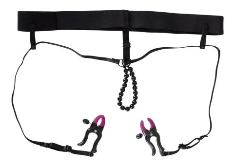Bad Kitty Stringi czarne z zaciskami regulowanymi i koralikami 68 cm Bad Kitty Bad Kitty Stringi czarne z zaciskami regulowanymi i koralikami 68 cm Bad Kitty