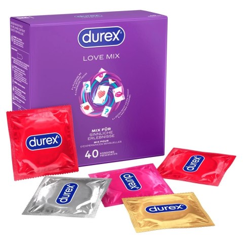 Durex Love Mix 40 szt. - Zestaw 5 rodzajow, rożnorodne prezerwatywy Durex Durex Love Mix 40 szt. - Zestaw 5 rodzajow, rożnorodne prezerwatywy Durex