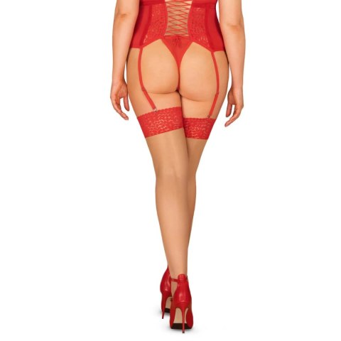 Obsessive Blossmina Pończochy Plus Size Nude z Czerwoną Koronką 4XL/5XL Obsessive Obsessive Blossmina Pończochy Plus Size Nude z Czerwoną Koronką 4XL/5XL Obsessive