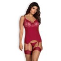Obsessive Rosalyne gorset i stringi czerwony S/M, regulowany, koronka Obsessive