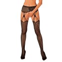 Obsessive S821 Pończochy z pasem wzorzyste czarne S/M/L elastyczne Obsessive