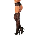 Obsessive S821 Pończochy z pasem wzorzyste czarne S/M/L elastyczne Obsessive