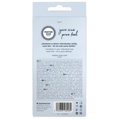 Mister Size Prezerwatywy 53 mm 10 szt. - Dopasowany Rozmiar, Bezpieczna Powierzchnia Mister Size Mister Size Prezerwatywy 53 mm 10 szt. - Dopasowany Rozmiar, Bezpieczna Powierzchnia Mister Size