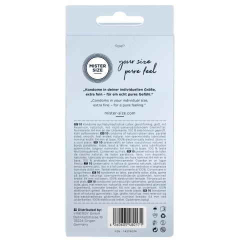 Mister Size Prezerwatywy 64 mm 10 szt. - Dopasowany rozmiar, komfort Mister Size Mister Size Prezerwatywy 64 mm 10 szt. - Dopasowany rozmiar, komfort Mister Size