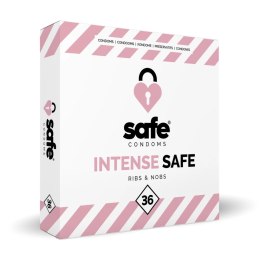 Safe Intense 36szt - prezerwatywy z teksturą wypustek i prążkow, lateksowe Safe