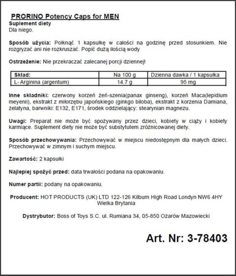 Supl.diety-PRORINO Men- 2pcs black line Potency Caps Supl.diety-PRORINO Men- 2pcs black line Potency Caps