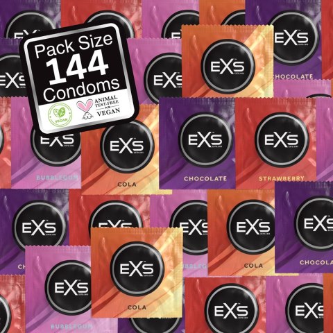 EXS Mix Smakow Prezerwatywy 144 sztuki - Truskawka, Czekolada, Guma, Cola EXS EXS Mix Smakow Prezerwatywy 144 sztuki - Truskawka, Czekolada, Guma, Cola EXS