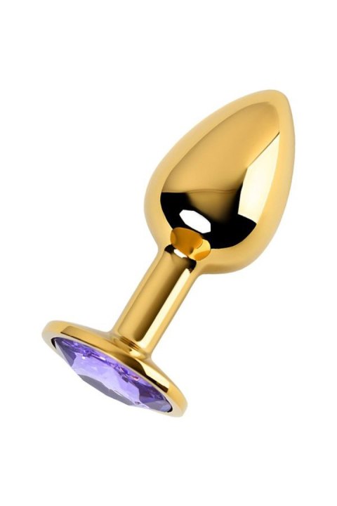 Golden anal plug TOYFA Metal,with a amethyst colored gem Golden anal plug TOYFA Metal,with a amethyst colored gem