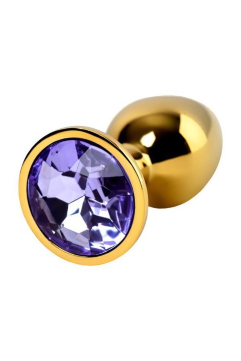 Golden anal plug TOYFA Metal,with a amethyst colored gem Golden anal plug TOYFA Metal,with a amethyst colored gem