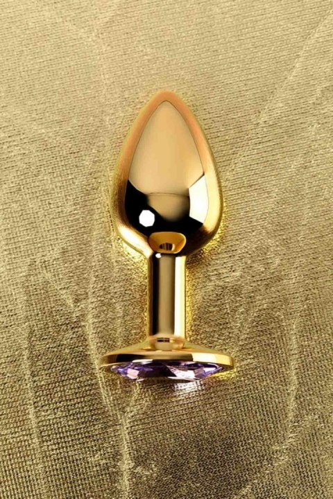 Golden anal plug TOYFA Metal,with a amethyst colored gem Golden anal plug TOYFA Metal,with a amethyst colored gem