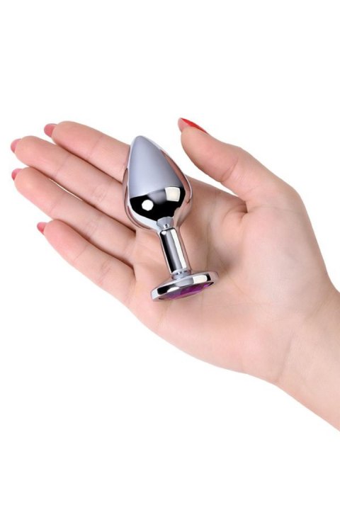 Silver anal plug TOYFA Metal,with a amethyst colored gem Silver anal plug TOYFA Metal,with a amethyst colored gem
