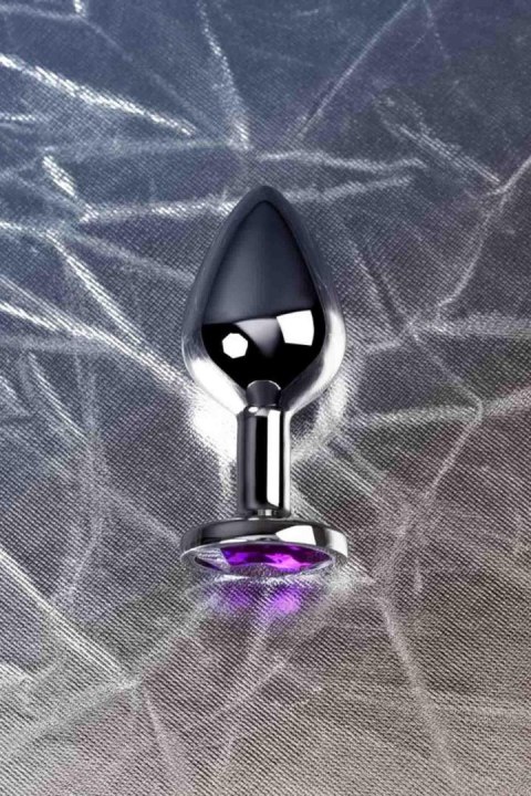 Silver anal plug TOYFA Metal,with a amethyst colored gem Silver anal plug TOYFA Metal,with a amethyst colored gem