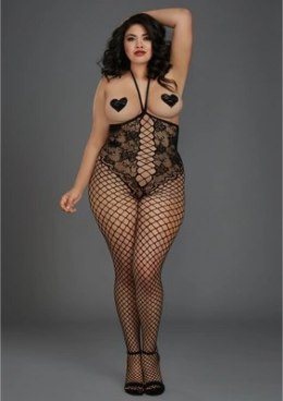 Dreamgirl Bodystocking Plus Size z kwiatową koronką i otwartą gorą Dreamgirl