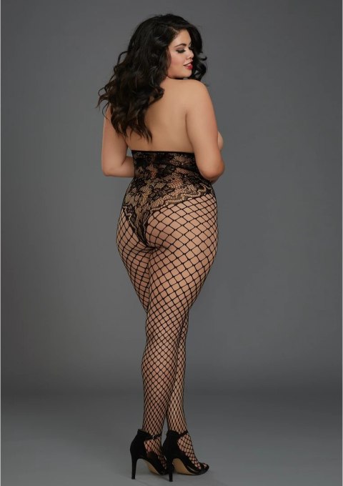 Dreamgirl Bodystocking Plus Size z kwiatową koronką i otwartą gorą Dreamgirl Dreamgirl Bodystocking Plus Size z kwiatową koronką i otwartą gorą Dreamgirl