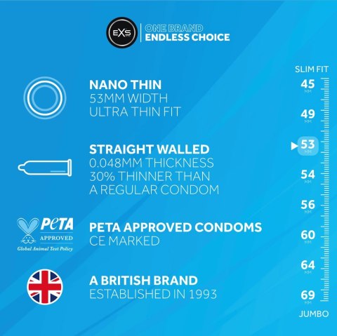 EXS Nano Thin prezerwatywy ultracienkie 12 sztuk bez zapachu, 53 mm EXS EXS Nano Thin prezerwatywy ultracienkie 12 sztuk bez zapachu, 53 mm EXS