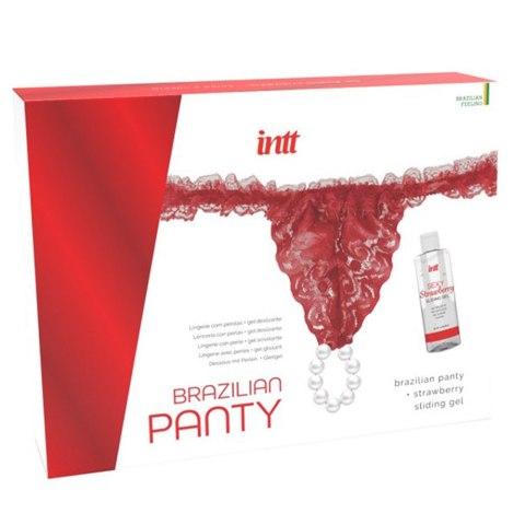 Koronkowe, czerwone stringi z perłowym pierścieniem. Brazilian Panty Red. Koronkowe, czerwone stringi z perłowym pierścieniem. Brazilian Panty Red.