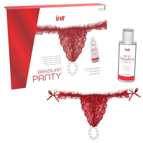 Koronkowe, czerwone stringi z perłowym pierścieniem. Brazilian Panty Red. Koronkowe, czerwone stringi z perłowym pierścieniem. Brazilian Panty Red.