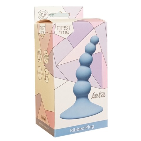 Korek analny z przyssawką, kulkowy, silikonowy. Ribbed Plug Blue.