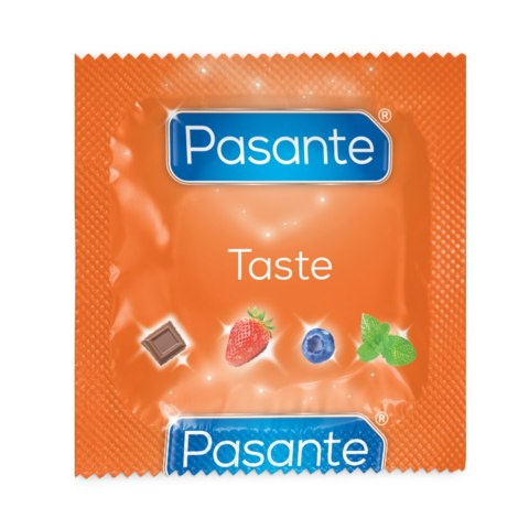Prezerwatywa Pasante Taste. Aromatyzowane mięta, truskawka, czekolada i jagoda. Prezerwatywa Pasante Taste. Aromatyzowane mięta, truskawka, czekolada i jagoda.