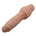 Wibrator dla kobiet, penis z żyłami i zarysowaną główką. Penetracja pochwy