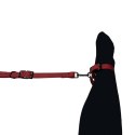 Kajdanki na nogi BDSM z łącznikiem. Regulowane, czerwone, do bondage.