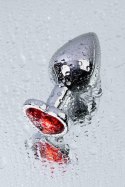Silver anal plug with pink gem heart-shaped