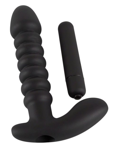 Dildo korek analny czarny prążkowany 17 cm Dildo korek analny czarny prążkowany 17 cm