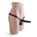 Podwójny strap-on koloru czarnego na szelkach Podwójny strap-on koloru czarnego na szelkach