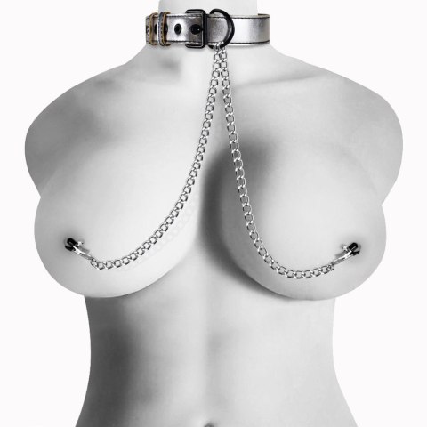 Uprząż obroża z nasutnikami na łańcuszkach bdsm Uprząż obroża z nasutnikami na łańcuszkach bdsm