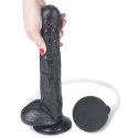 Czarne dildo żylaste przyssawka i wytrysk 28 cm Czarne dildo żylaste przyssawka i wytrysk 28 cm