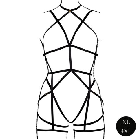 Strappy Open Cup Body Harness with Garters - Plus Size - Black Strappy Open Cup Body Harness with Garters - Plus Size - Black
