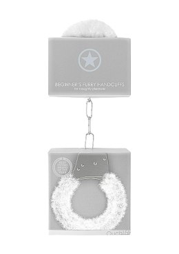 Beginner’s Handcuffs Furry – White | Metalowe Kajdanki z Białym Futerkiem
