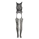 Lace Suspender Bodystocking with Round Neck - One Size Lace Suspender Bodystocking with Round Neck - One Size