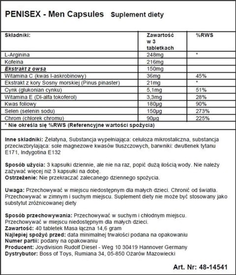 Supl.diety-PENISEX - Men Capsules, 40 capsules Supl.diety-PENISEX - Men Capsules, 40 capsules
