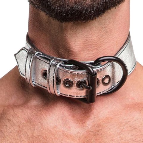 OBROŻA BONDAGE FETISH METALLIC PUP COLLAR WITH LEASH 24-0329 OBROŻA BONDAGE FETISH METALLIC PUP COLLAR WITH LEASH 24-0329