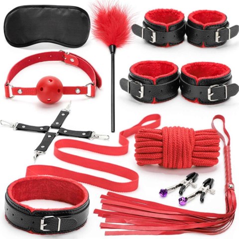 Fetish Fever – Bondage Set 10 pcs Red/Black – Zestaw do BDSM Fetish Fever – Bondage Set 10 pcs Red/Black – Zestaw do BDSM