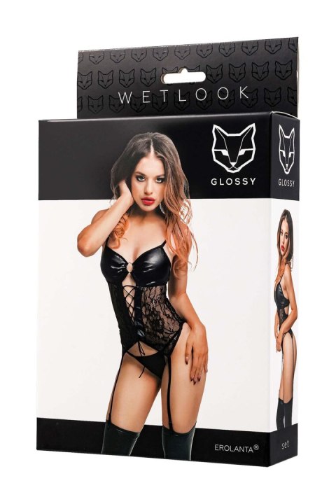 Glossy Miriam, set (top+panties), wetlook, black, L Glossy Miriam, set (top+panties), wetlook, black, L