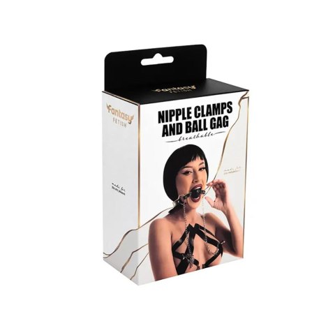 Breathable ball gag with adjustable nipple
clamps. Breathable ball gag with adjustable nipple
clamps.