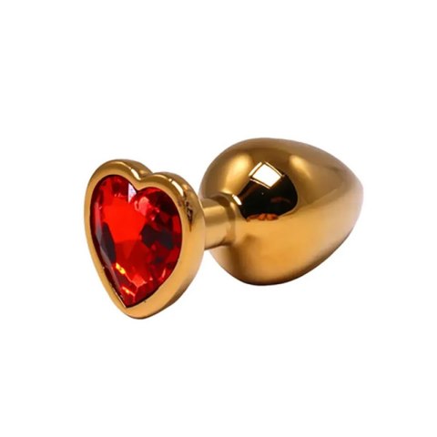 Gold medium heart-shaped butt plug with red crystal Gold medium heart-shaped butt plug with red crystal