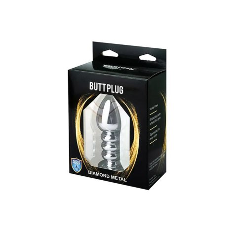 Silver large ribbed butt plug with black crystal Silver large ribbed butt plug with black crystal